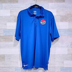 PEPSI PVC Logo Patch Employee Performance Polo Blue Uniform Work Mens Large